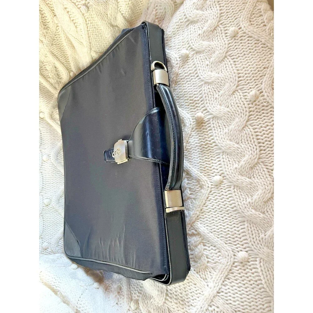 Dunhill Vintage Black Leather & Canvas Expandable Business Briefcase